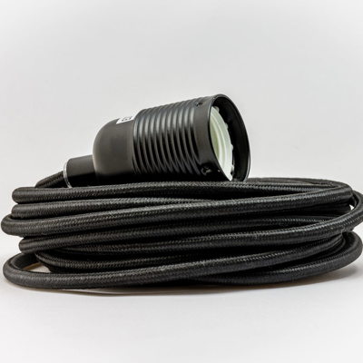 Vintage Fitting E27 Mat Zwart - 6m zwarte kabel
